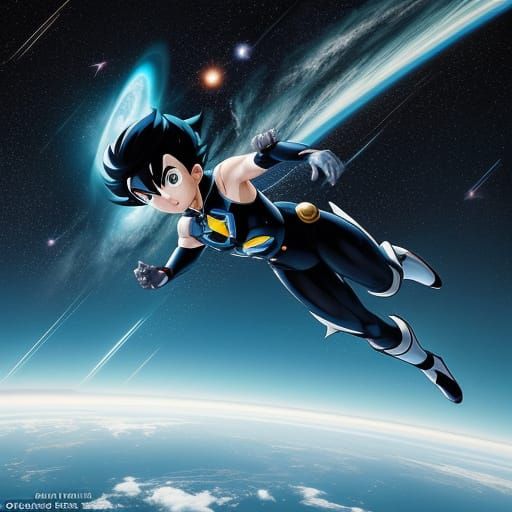 The manga hero Astro Boy shooting into the stratosphere head...