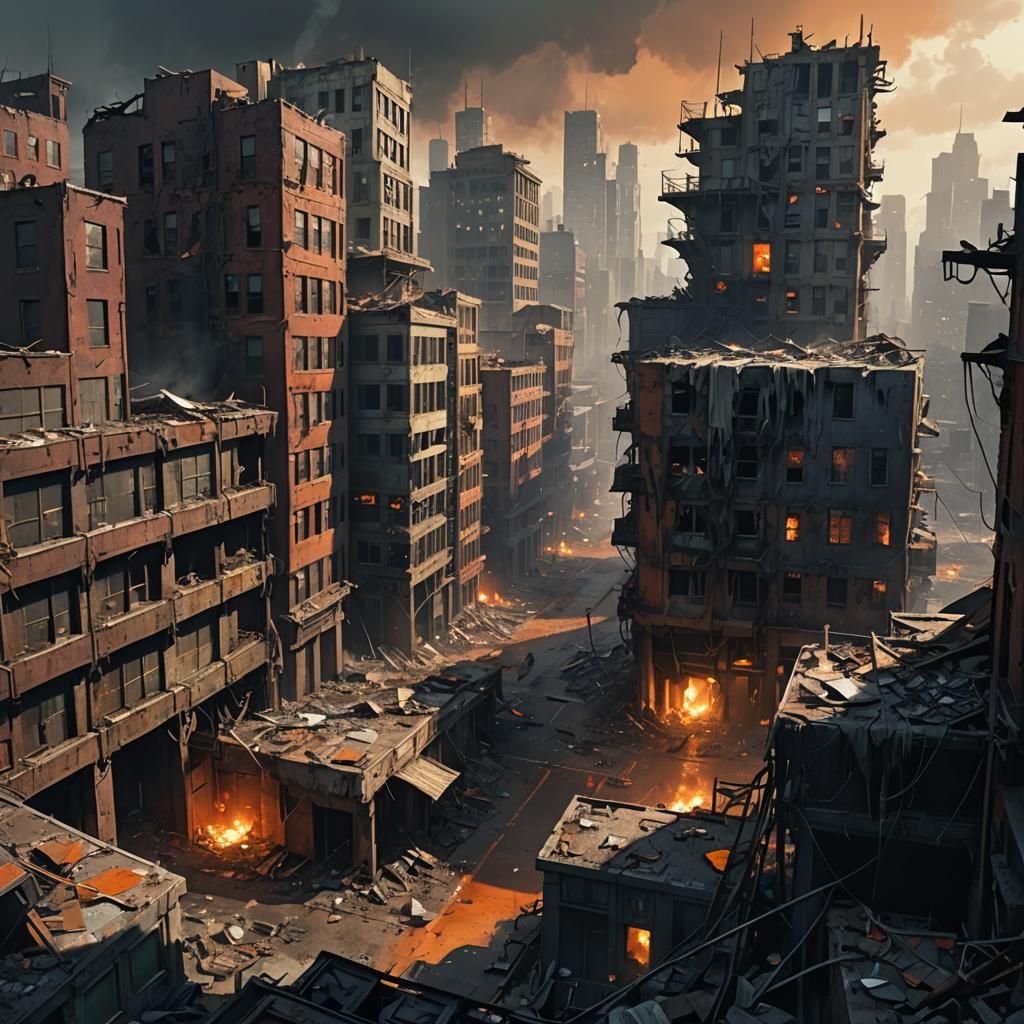 Dystopian Cityscape with Mutants in a Dark, Eerie Style