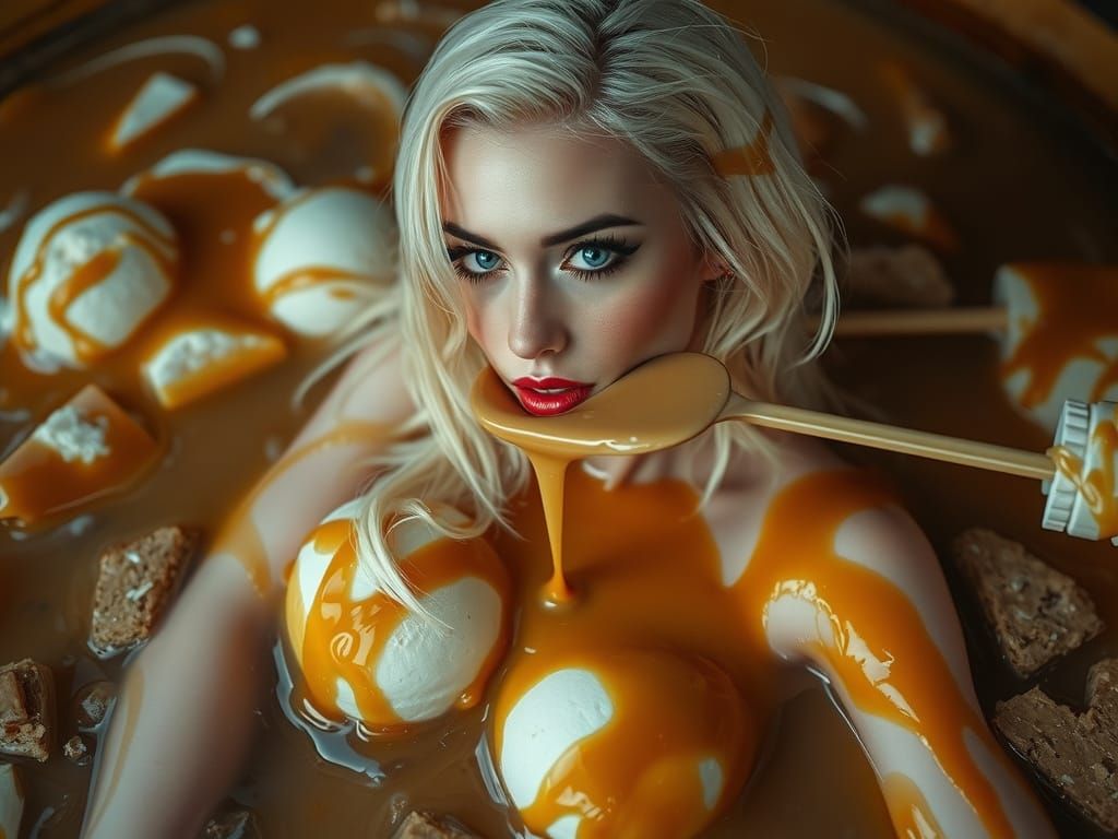 Voluptuous Woman's Foodplay Adventure in Caramel Sundae