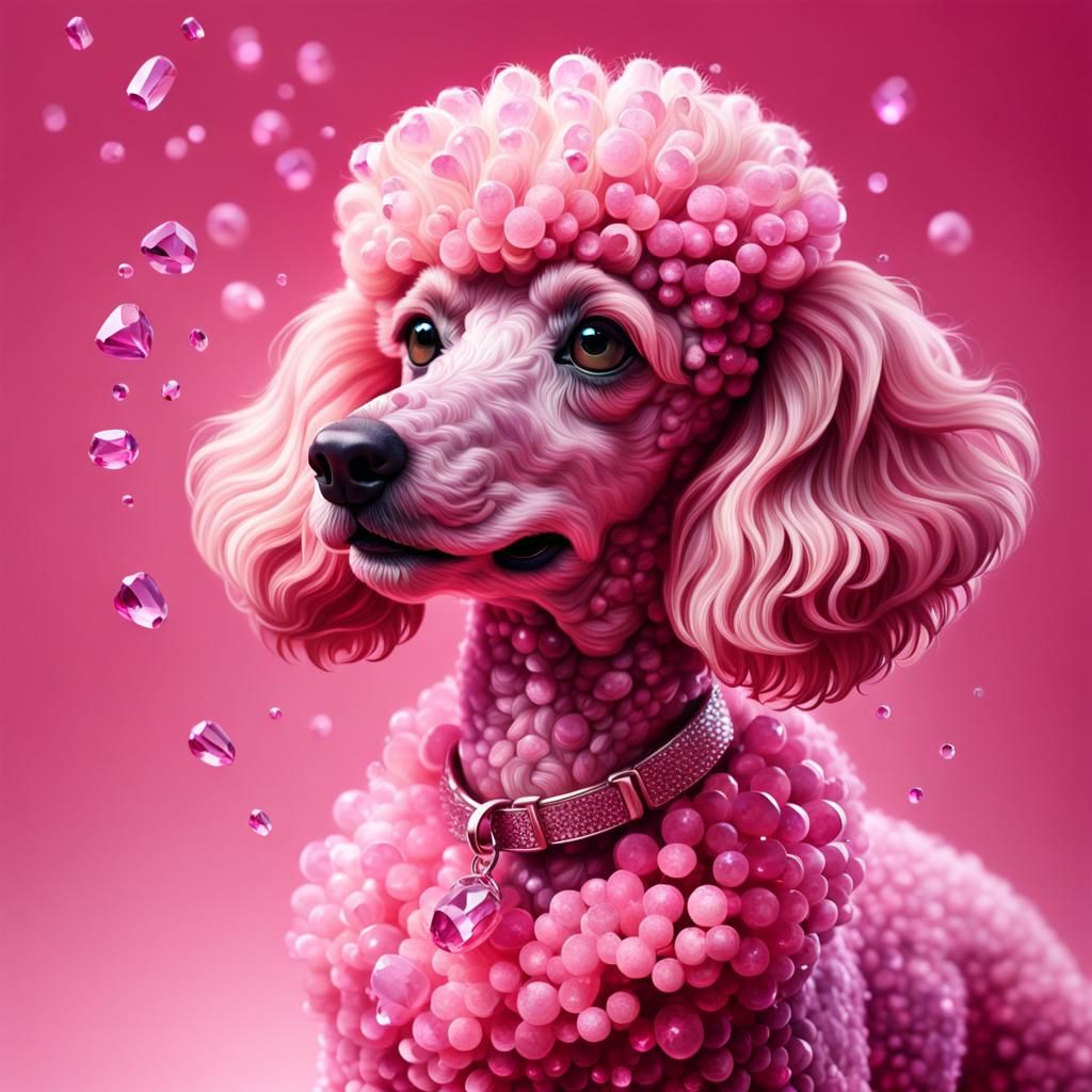 Pink Crystal Poodle: Hyperrealistic Splash Art