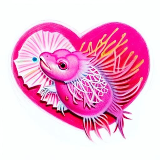 Detailed Pink Axolotl Inside Magenta Heart