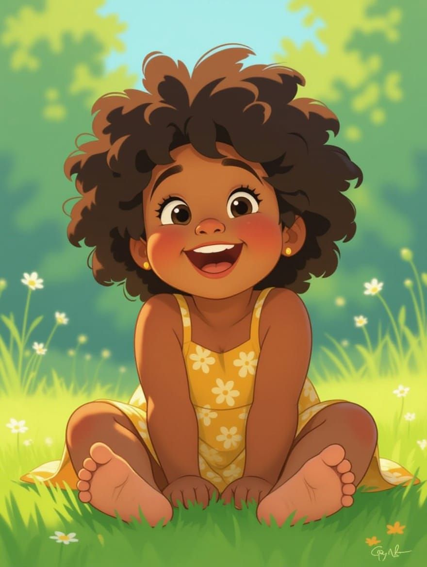 Joyful Black Girl in Pixar-Inspired Animation