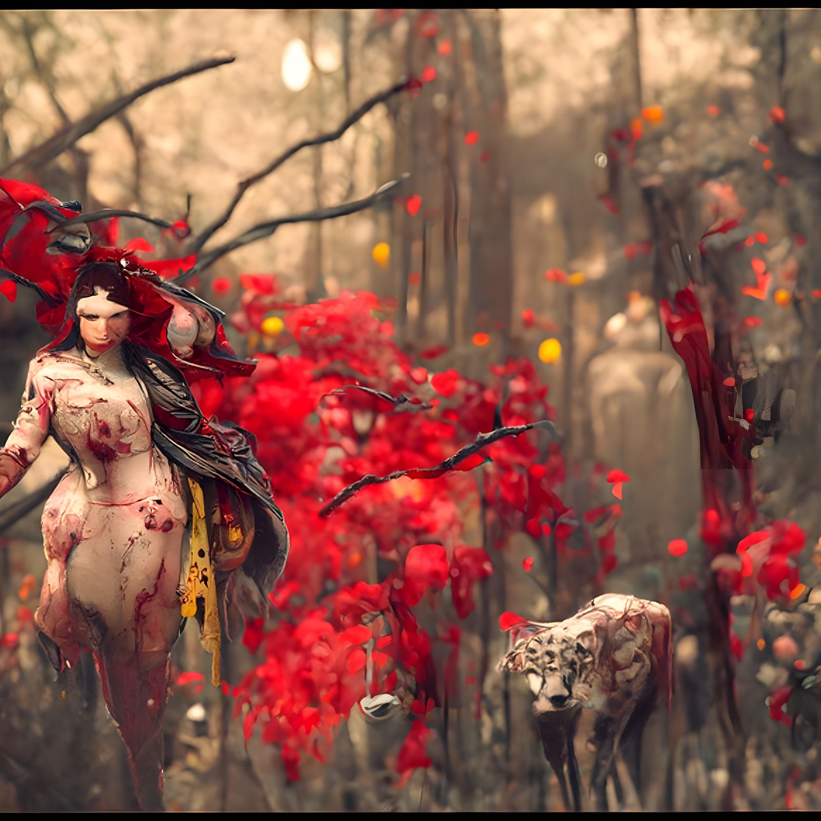 Fairy Tale Huntress in Deep Woods, Hyperrealistic Digital Ar...