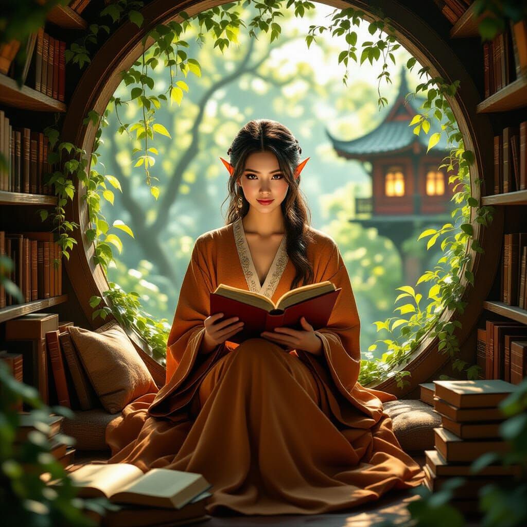 Cozy Elf Reading Nook in Lush Tree City