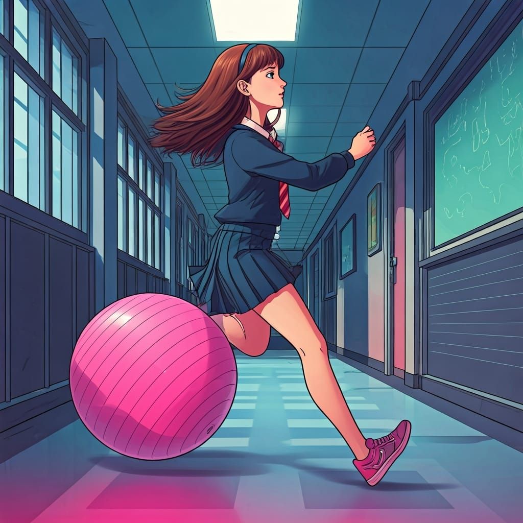 Teenage Girl Races on Ball in Playful Style