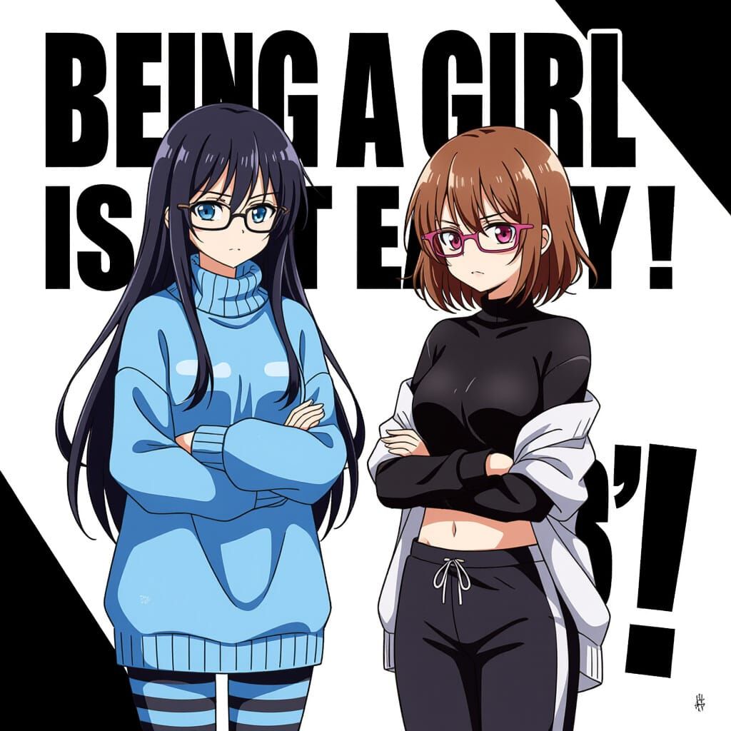 Anime Girls Expressing Frustration in Manga Style