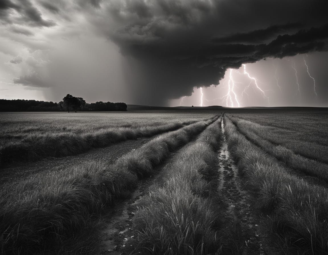 Surreal Thunderstorm Landscape in Impressionist Style