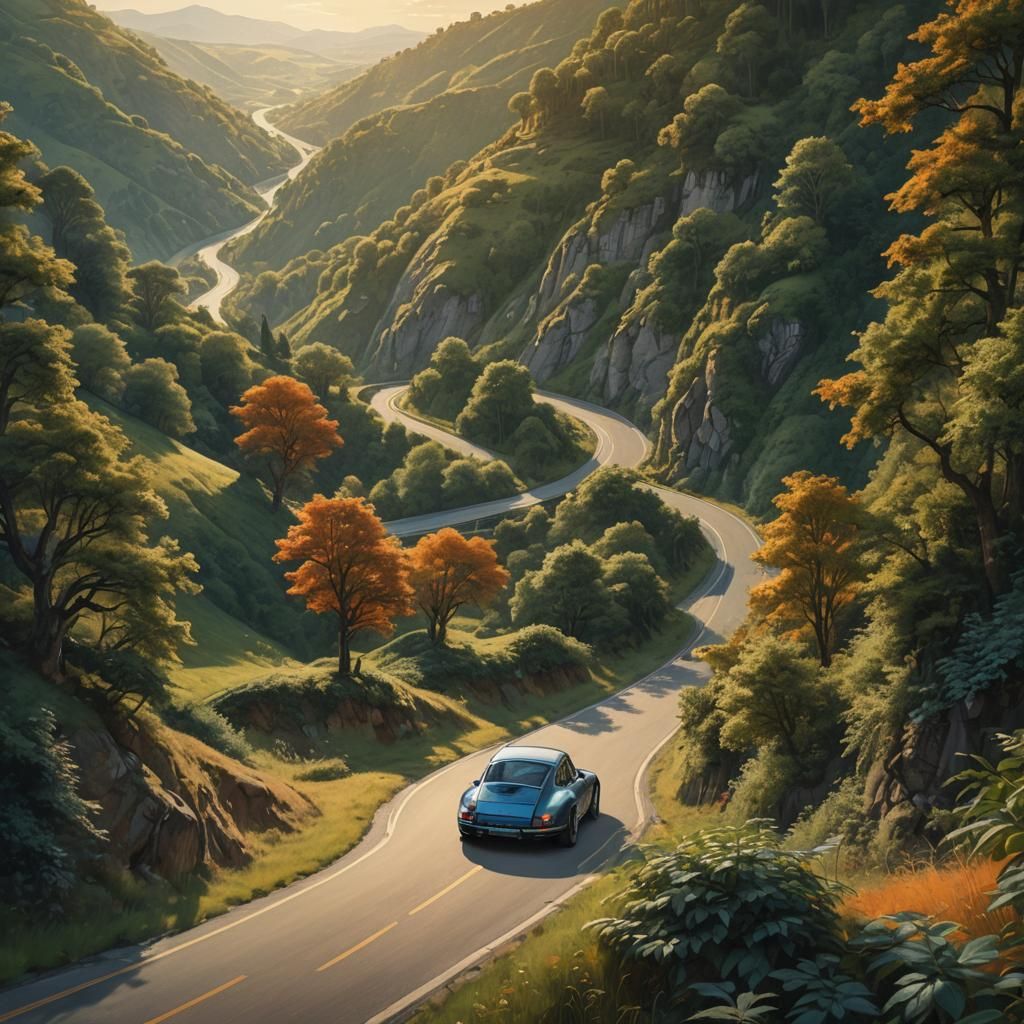 Porsche 911 on Country Road: Detailed Matte Painting