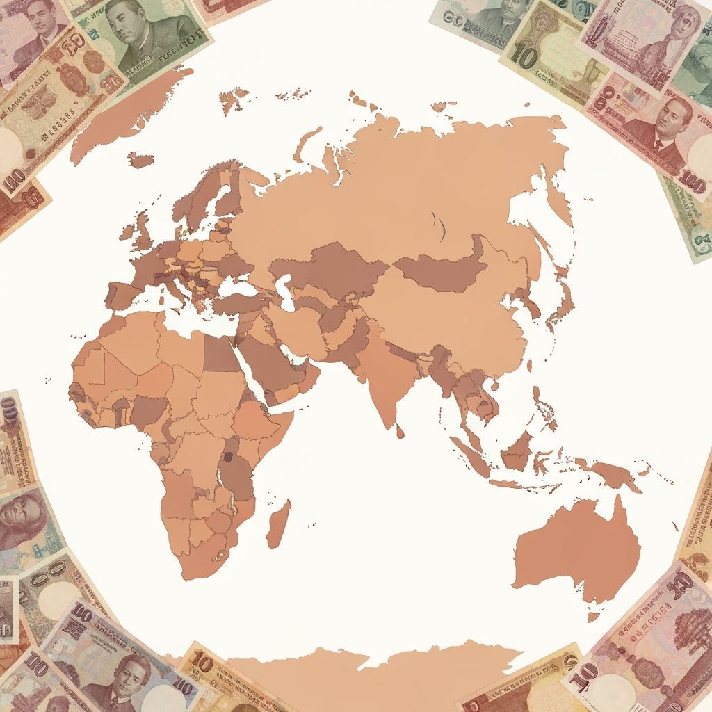 Political Map of Asia with Paper Money Backdrop