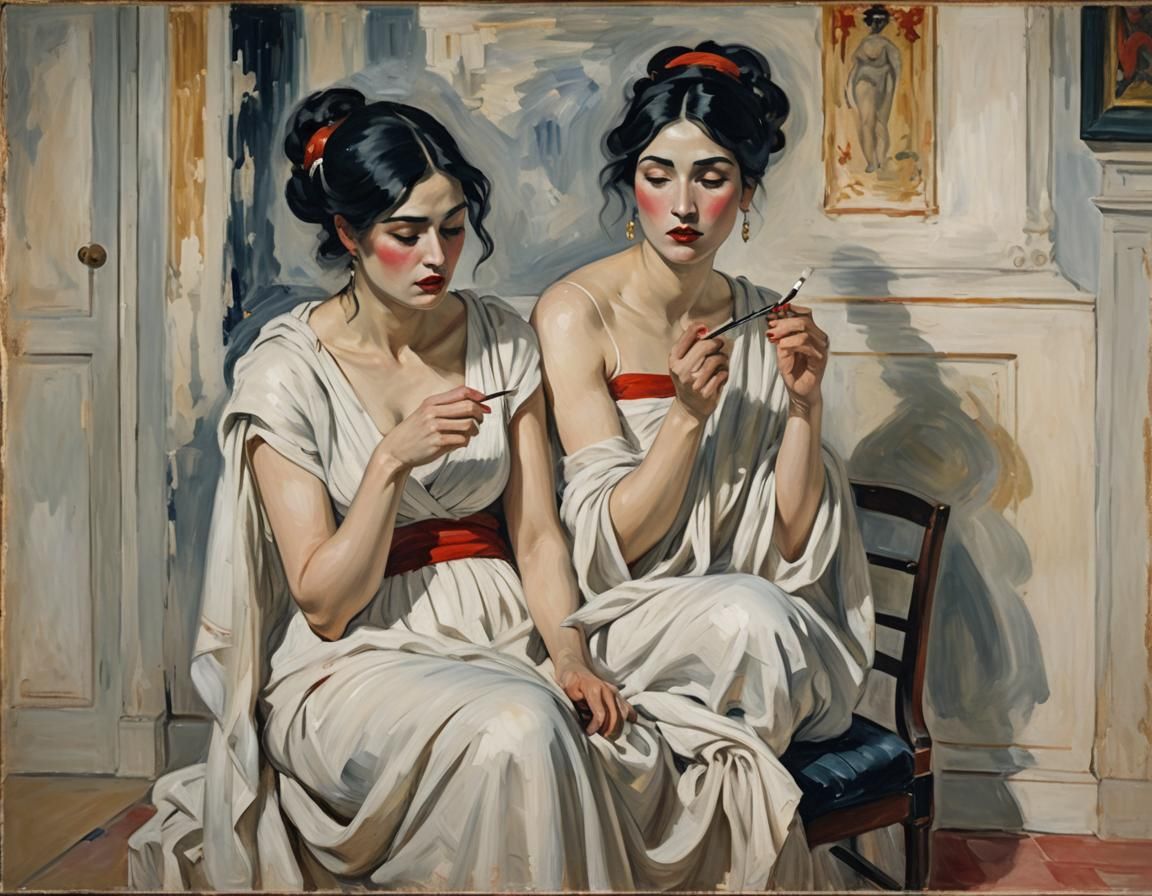 Greek Woman Smoking: Impressionist Fauvist Painting