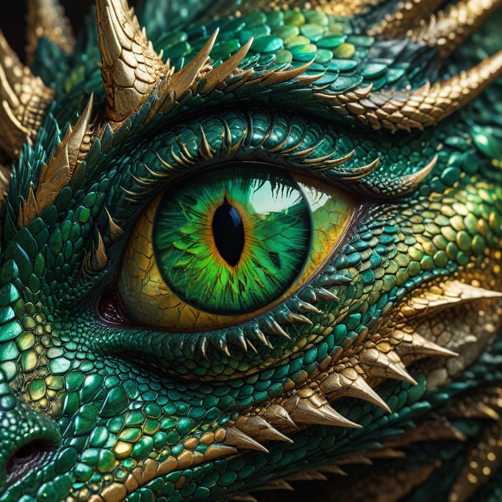 Mystical Emerald Dragon's Eye in Macro Fantasy Art