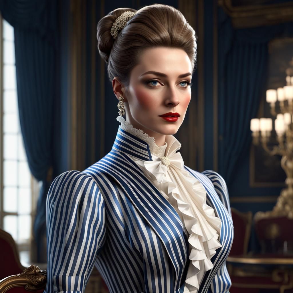 Elegant Bourgeoise in Silk Dress, Volumetric Lighting