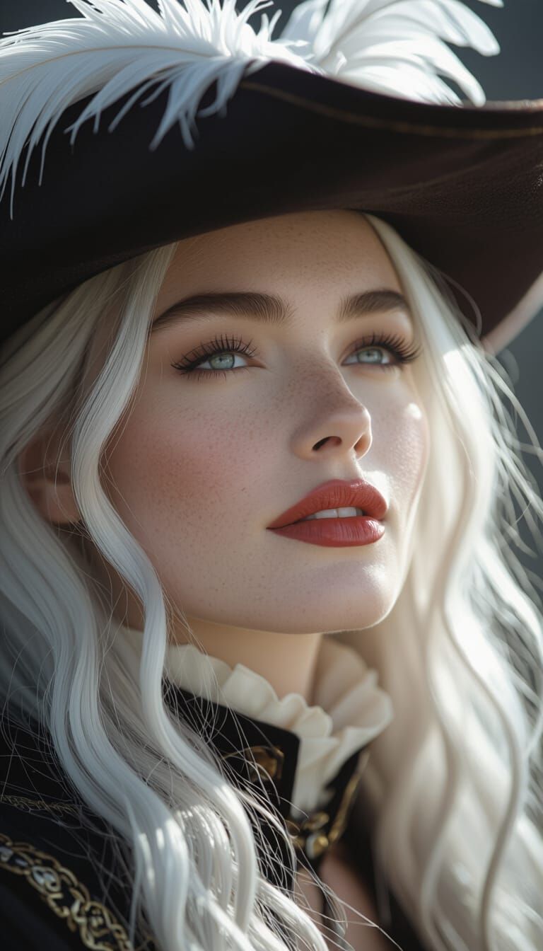 Fantasy Swashbuckler Woman Portrait in Dark Fantasy Style