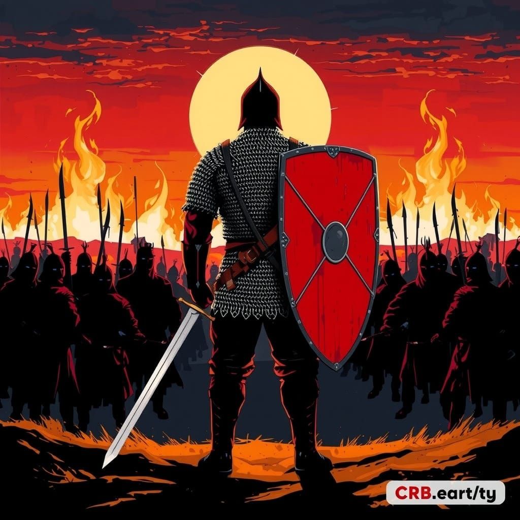 Russian Hero Against Horde in Comic Book Style