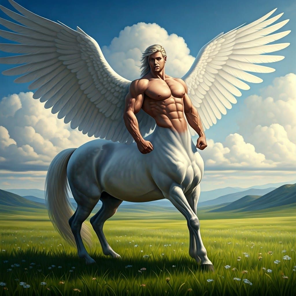 Majestic Pegasus Centaur in Lush Green Meadow