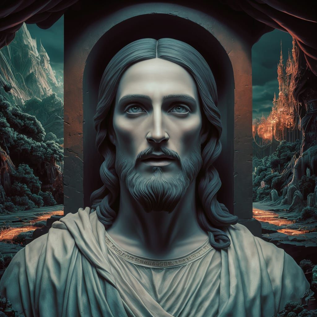 Hyper-Realistic Mug Shot of Jesus in Fantastical World