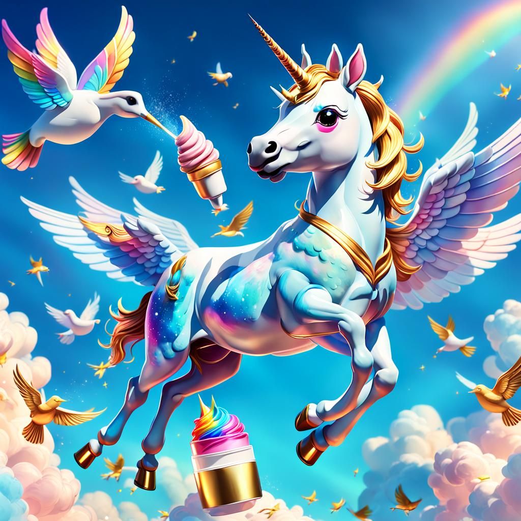 Happy Unicorn with Hand Cream: 3D Digital Art