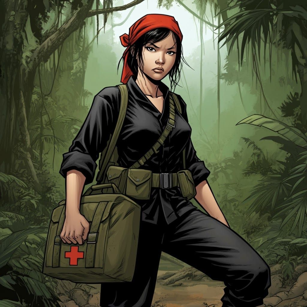 Viet-Cong Medic in Jungle, Comic Book Art