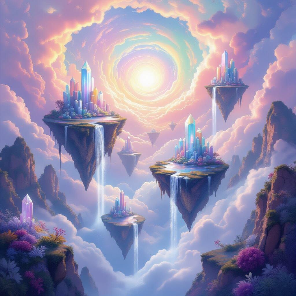 Surreal Dreamscape: Floating Islands and Upward Waterfalls