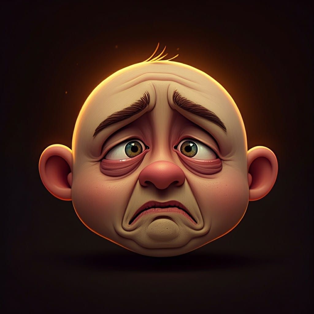 Distressed Face Emoticon in Storybook Illustration Style