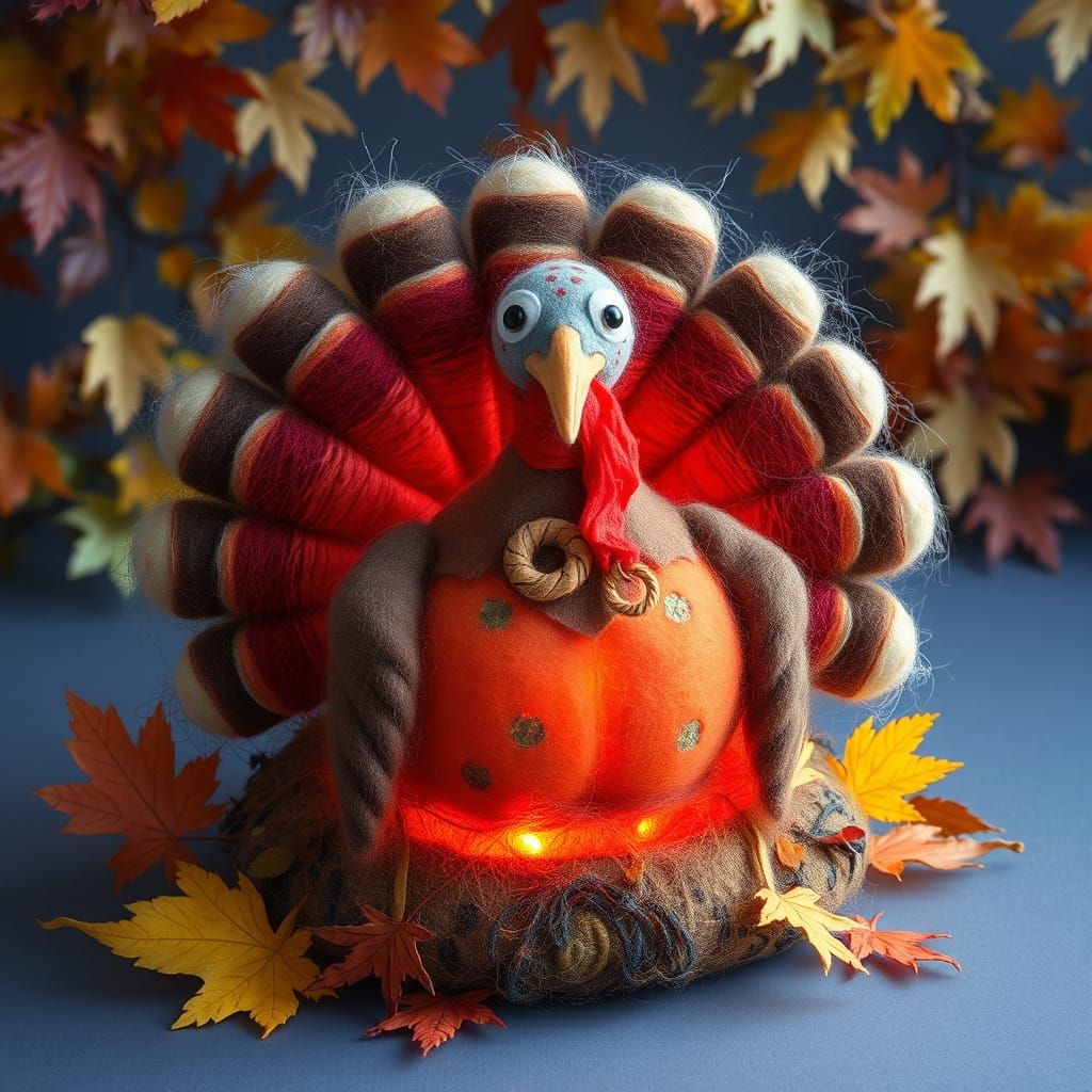 Felted Turkey Surrounded by Autumnal Foliage