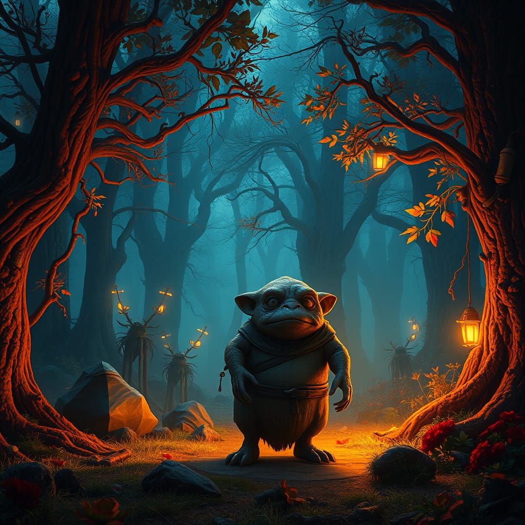 Surreal Fantasy Creature in a Luminous Forest