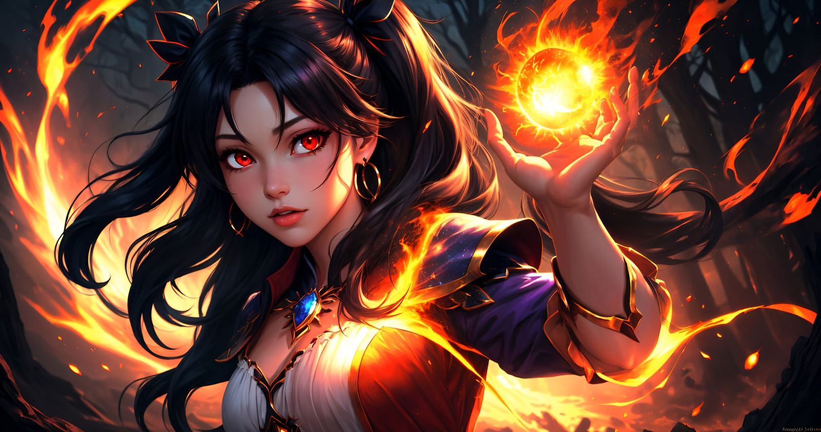 Ishtar with Magical Fireball and Runes