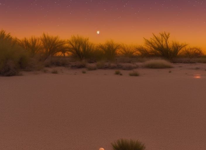 Desert Lake at Night with Heavenly Sunshine