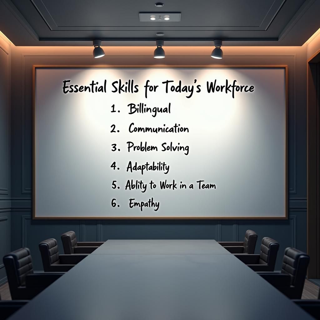 Modern Boardroom with Essential Skills Whiteboard