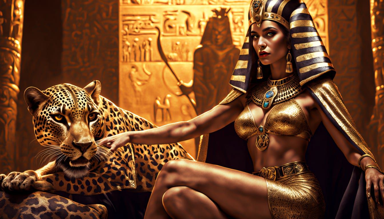 Egyptian Queen With Leopard in Frazetta Style