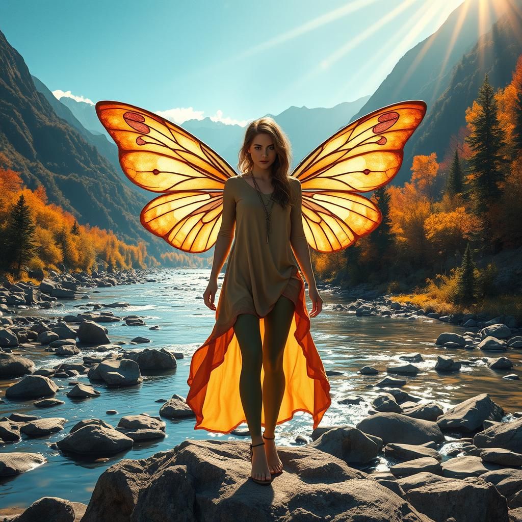 Fairy in Autumnal Rocky Mountains, Street Art Style