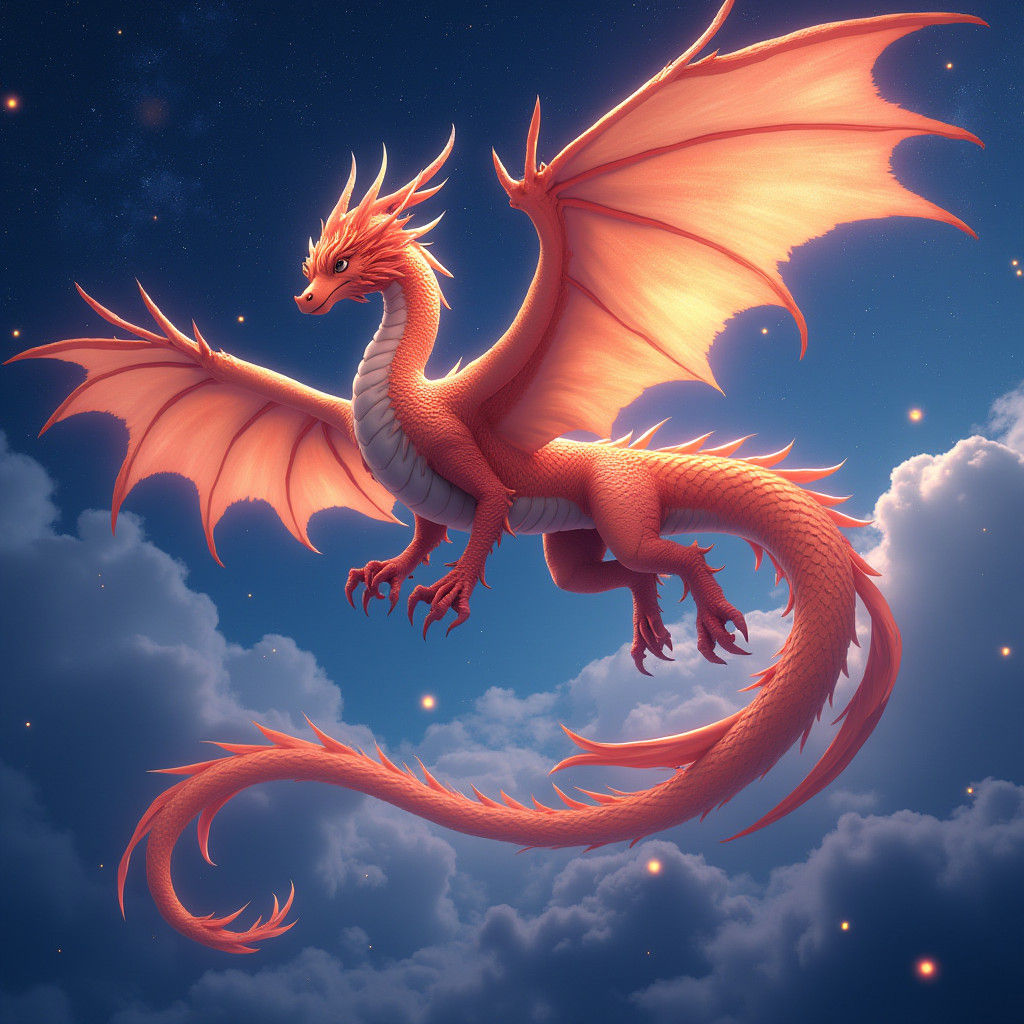 Phoenix Dragon Soaring in Starry Anime Sky