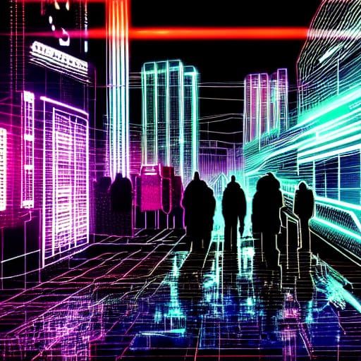 Cyberpunk People Immersed in Neon-Lit, Futuristic Technology