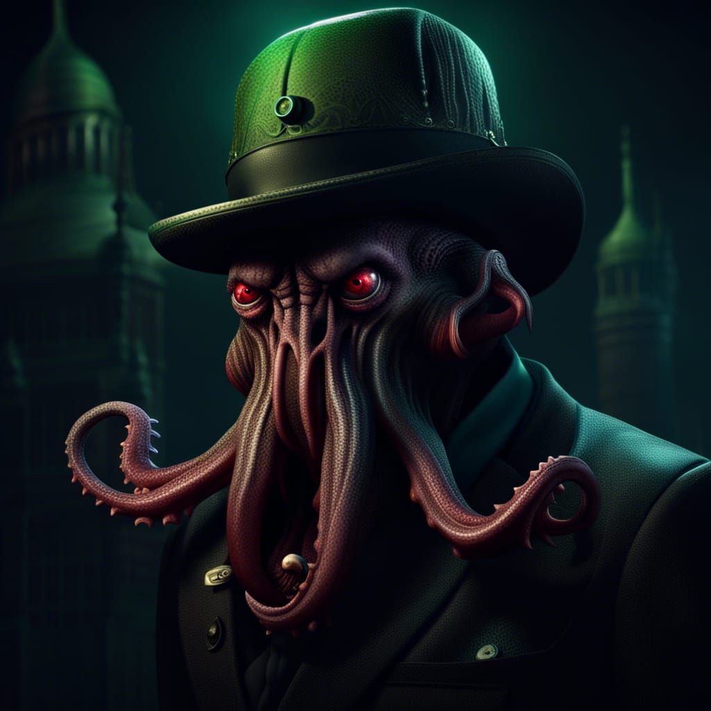 Cthulhu in Funny Hat, Noir Portrait
