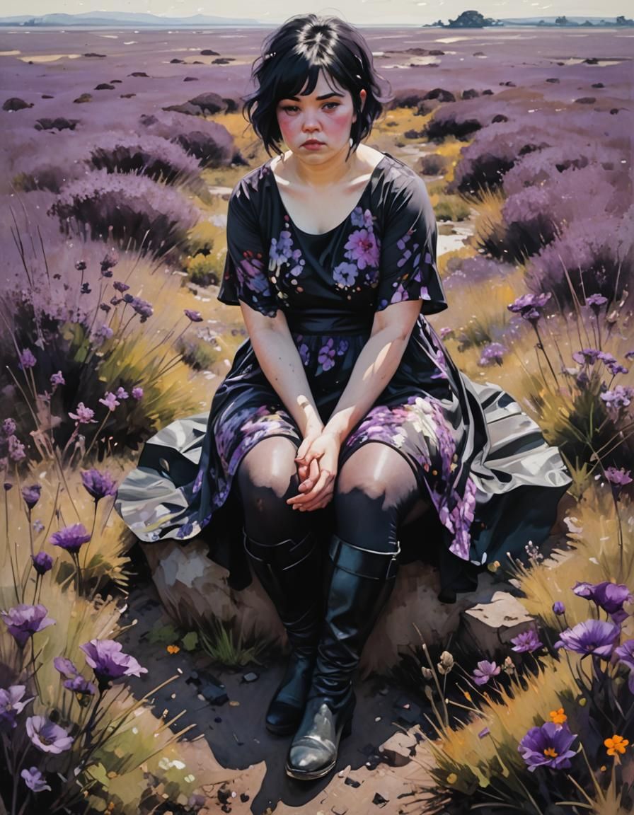 Woman in Flower Dress, Heathland Oil Painting