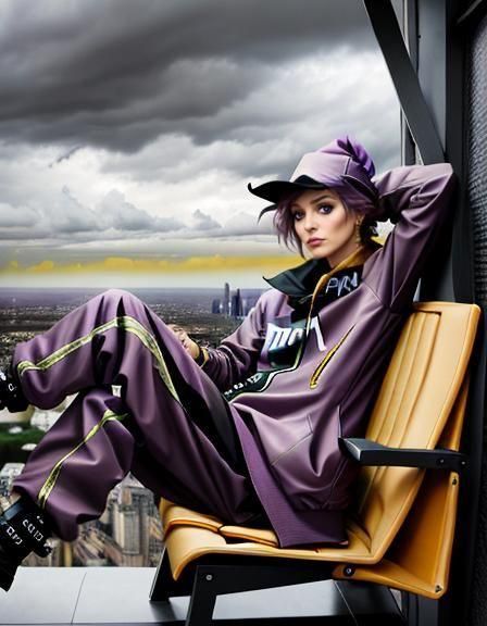 Futuristic Rockstar in Stormy Skies, Goya and Banksy Style