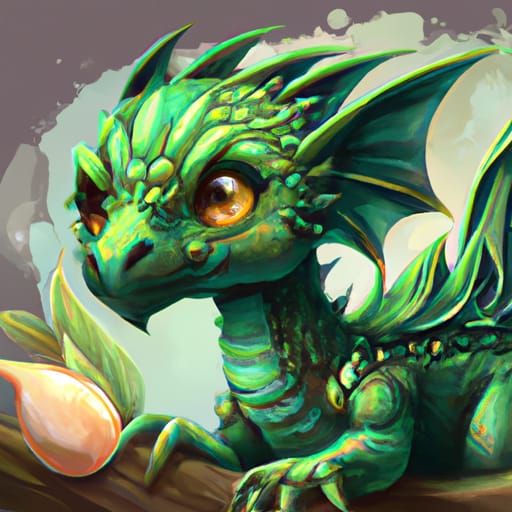 Adorable Emerald Dragon Cub in Digital Illustration