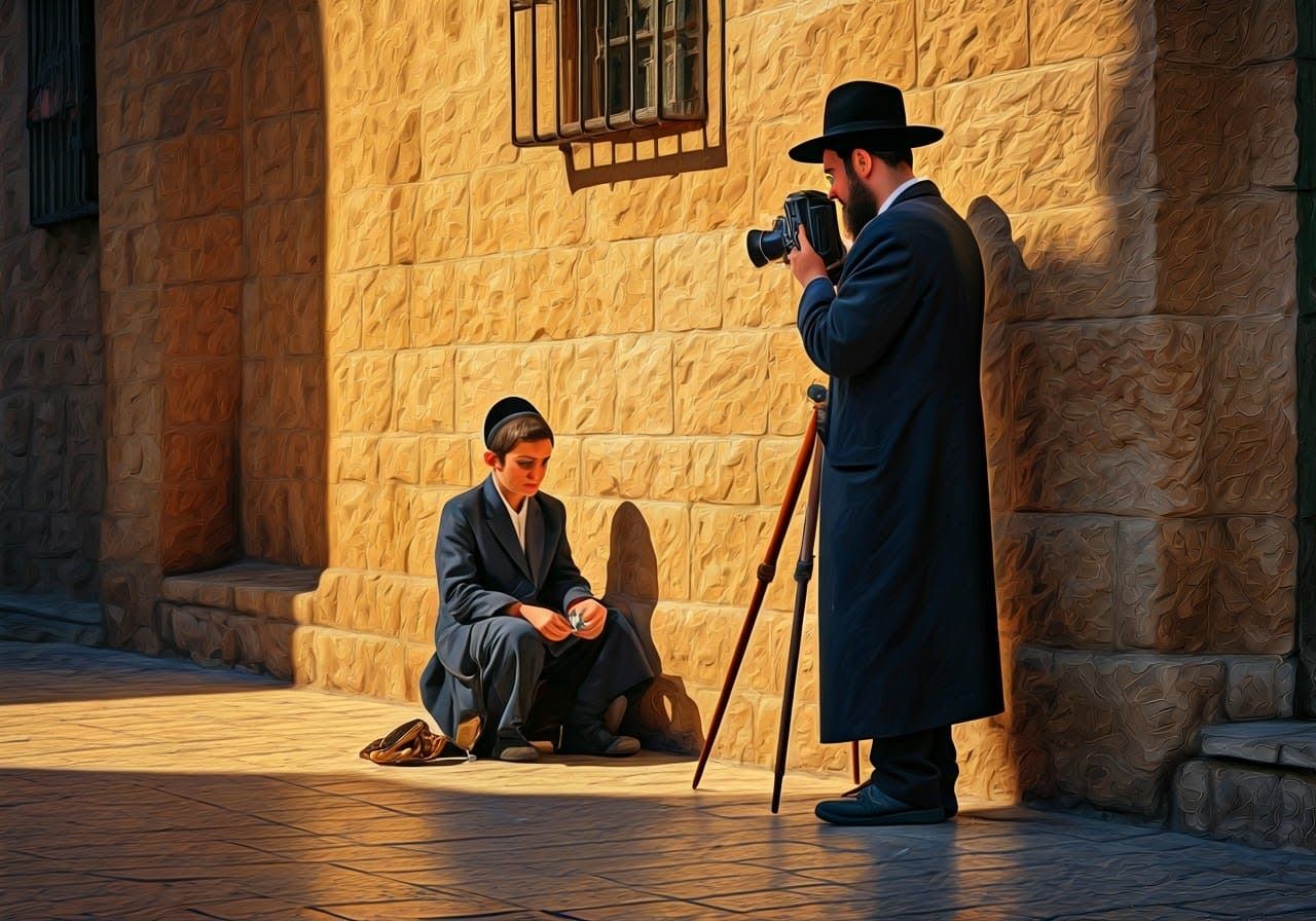Jerusalem Boy Collecting Alms in Neo-Impressionistic Style