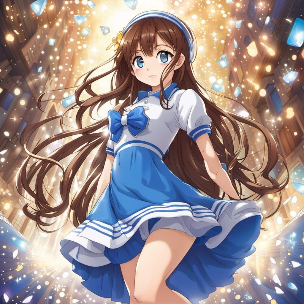 Anime Girl in Blue Dress, Manga Style