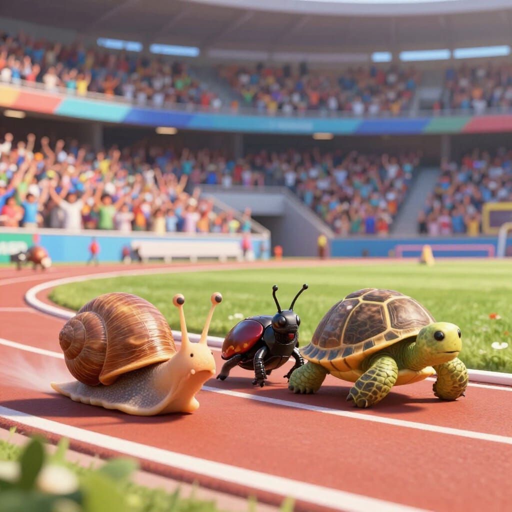 Anthropomorphic Animals Compete in Slow Race