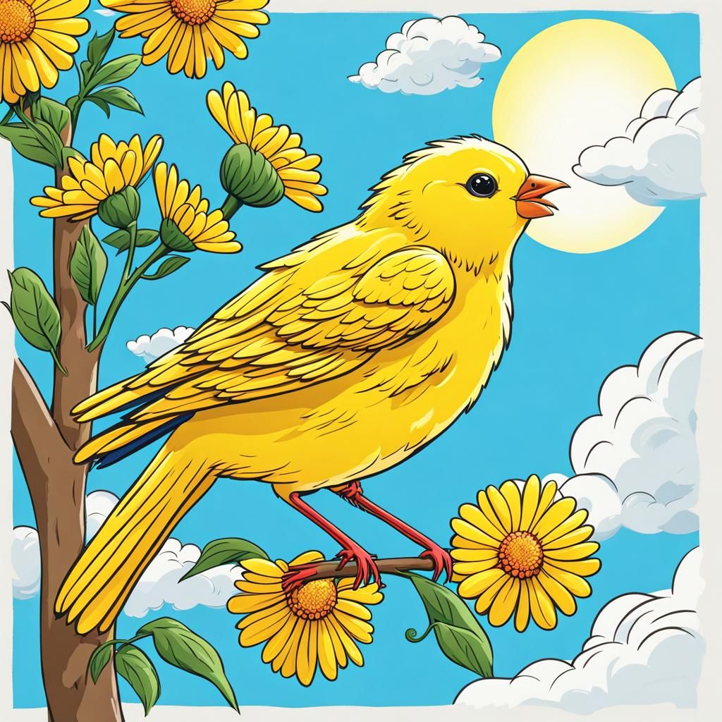 Yellow Canary Bird in a Sunny Cartoon World