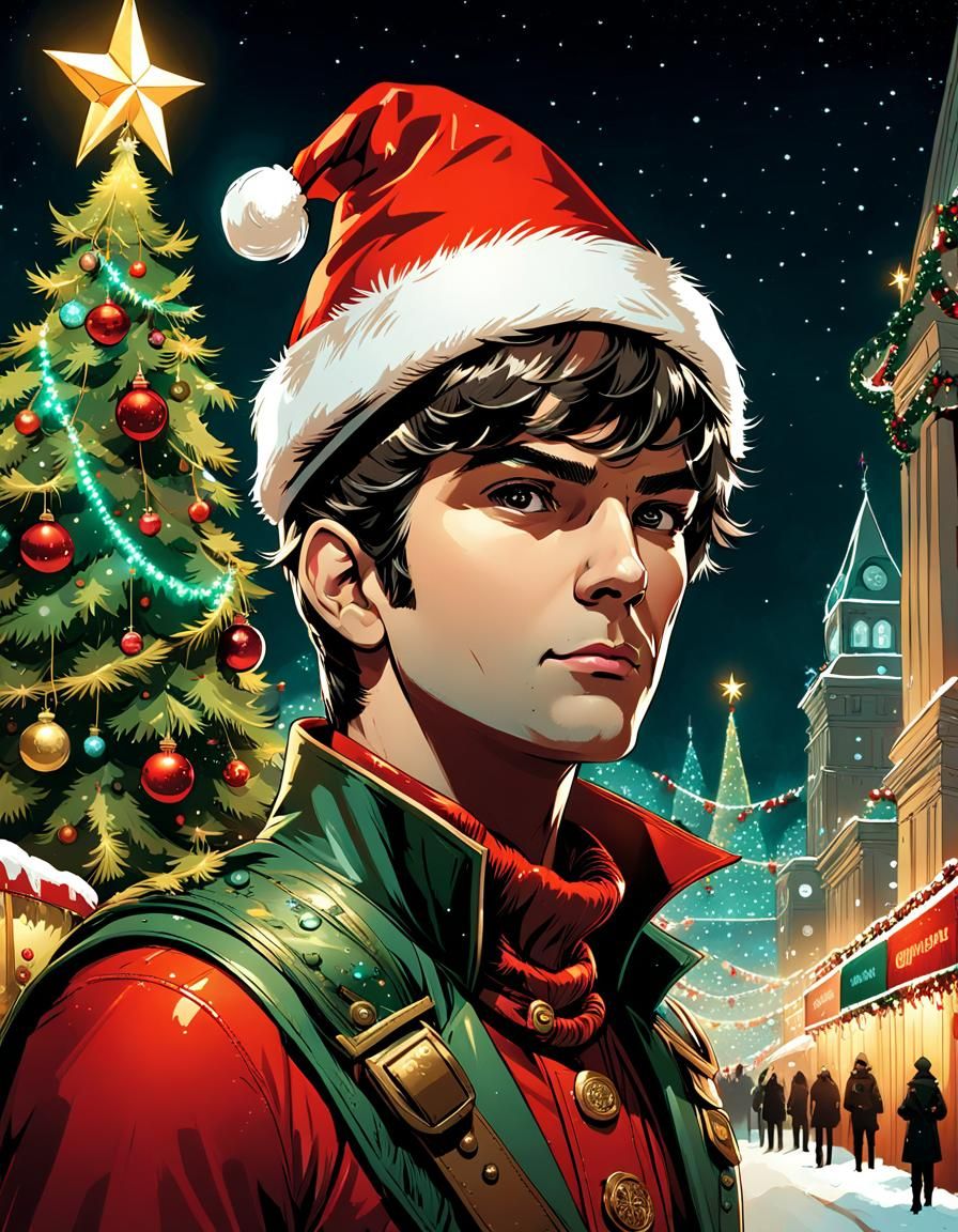 DC Robin in Christmas Hat Comic Art