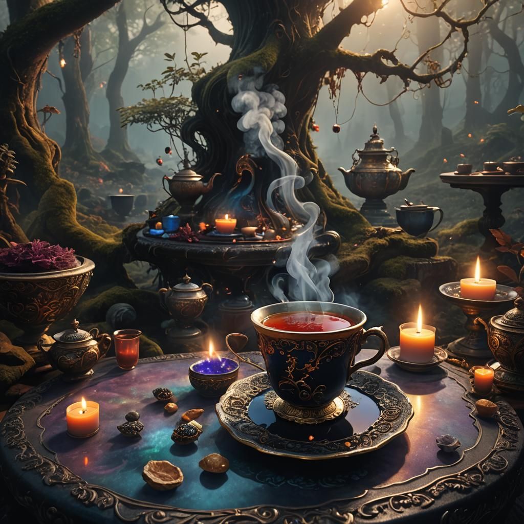 Mystical Tea in Fantasy Forest: Digital Matte Painting
