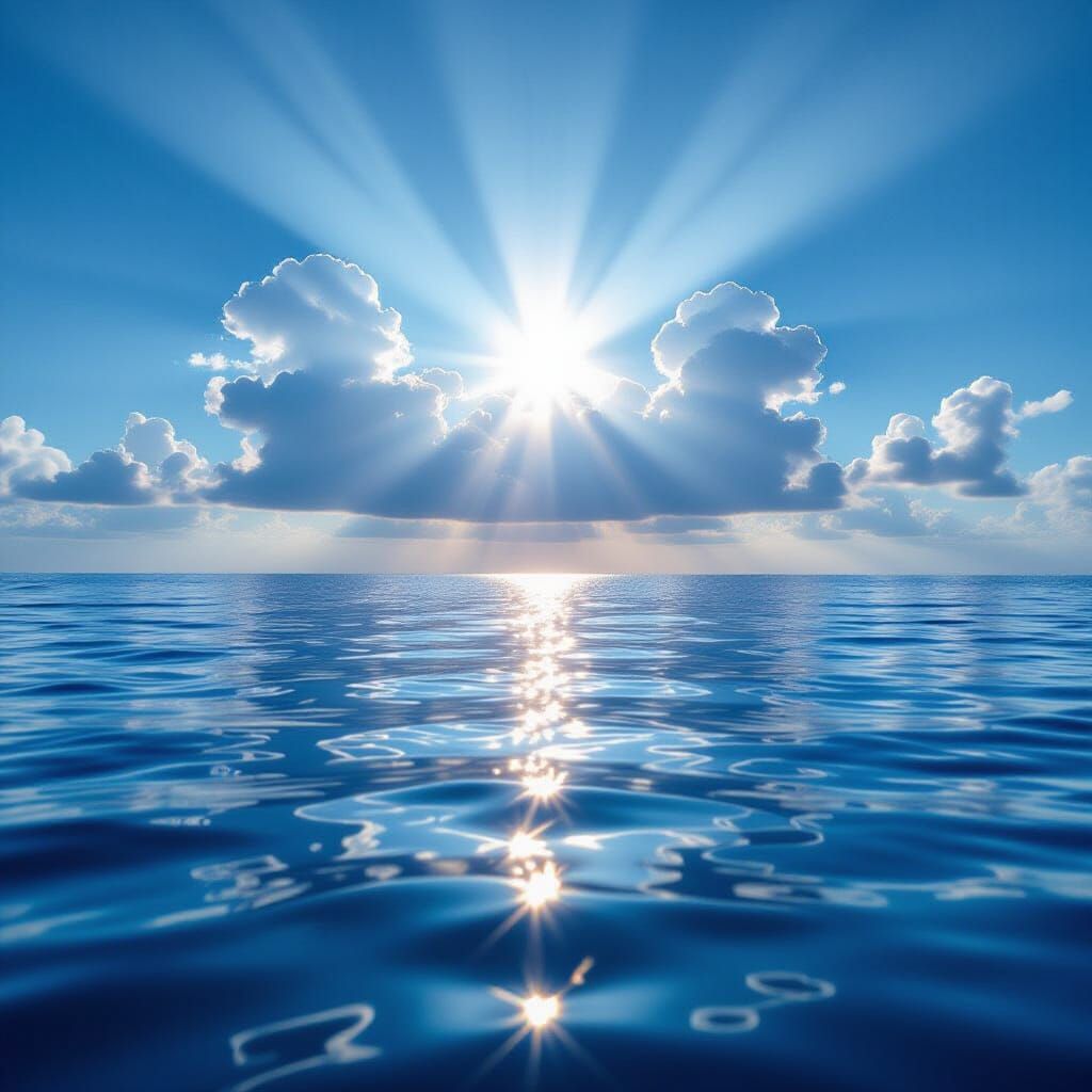 Hyperrealistic Ocean Scene with Divine Sunshine Beams