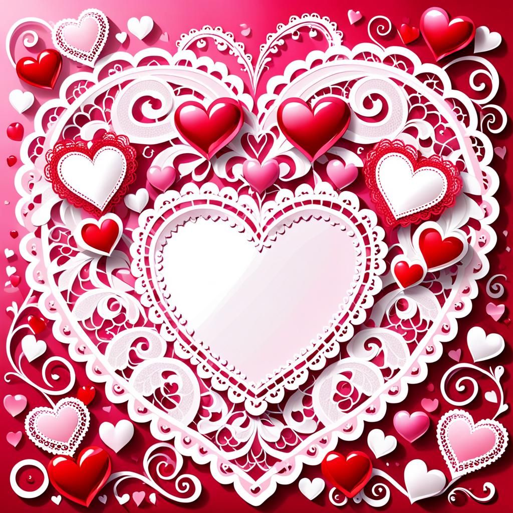 Romantic Valentine's Hearts with Lace and Scrolls