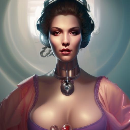 Curvaceous AI Robot Empress in Dark Fantasy Style