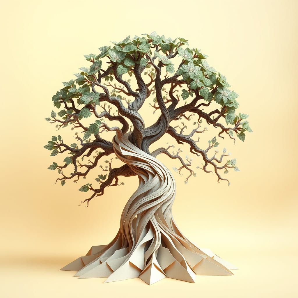 Surreal Paper Tree in High-End 3D Style