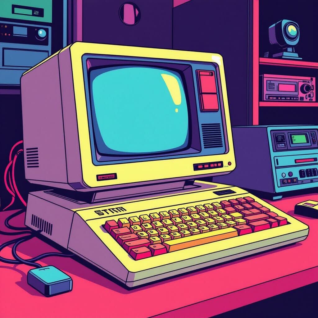 Retro PC Desktop in Cartoon Style