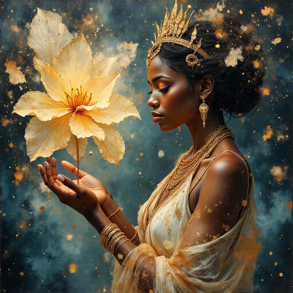 African Goddess Crafts Flower Dragon in Cosmic Workshop