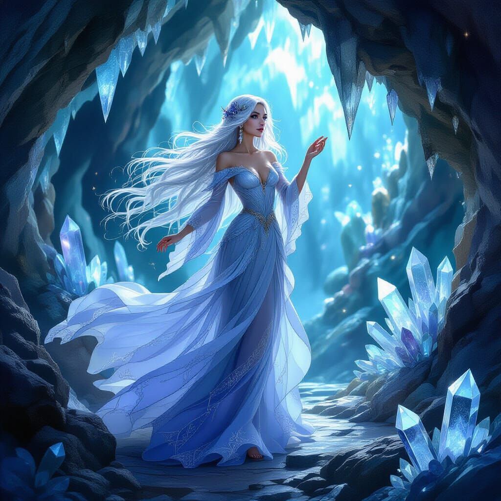 Fairy Dance in Crystal Cave: Mucha and Waterhouse Style